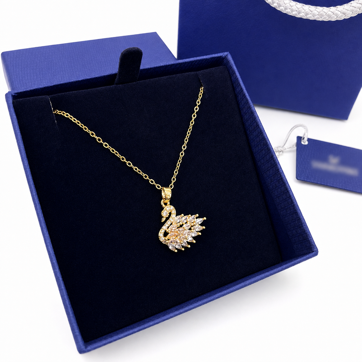 Swan necklace with blue authentic package