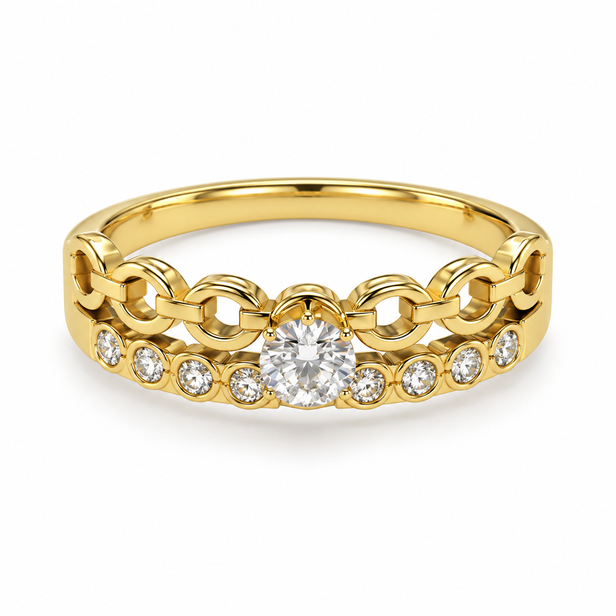 S.steel Golden Chain Sparkle Ring – Bold Meets Glam