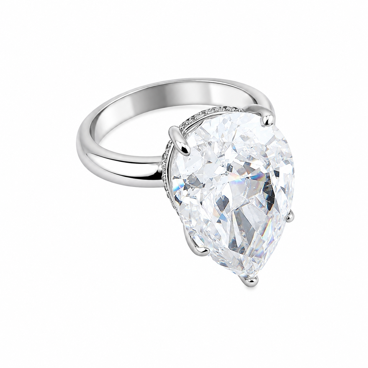 Silver 925 Pear-Cut Crystal Statement Ring – Silver Elegance