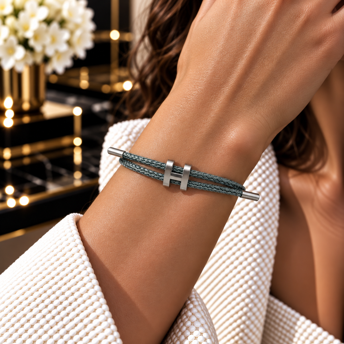H Bracelet with Silver Interlock Clasp
