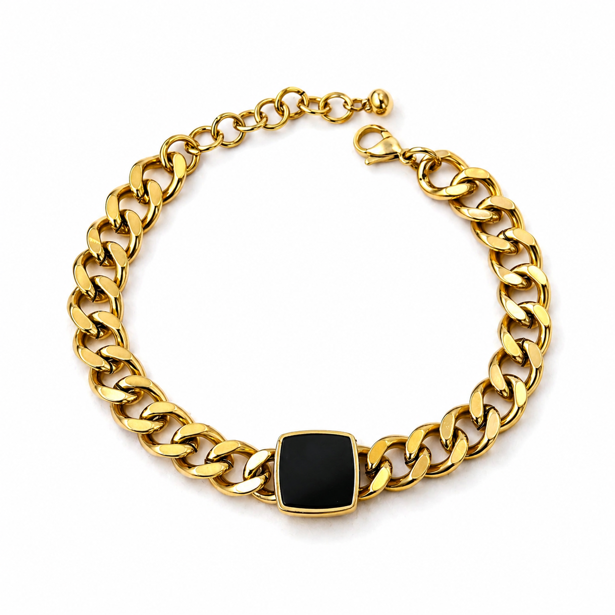 Midnight Stone Chain Bracelet – Gold Statement