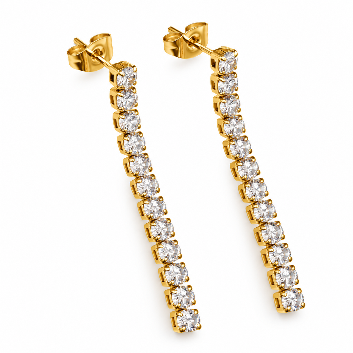 S.Steel Crystal tennis Line Drop Earrings(3mm)