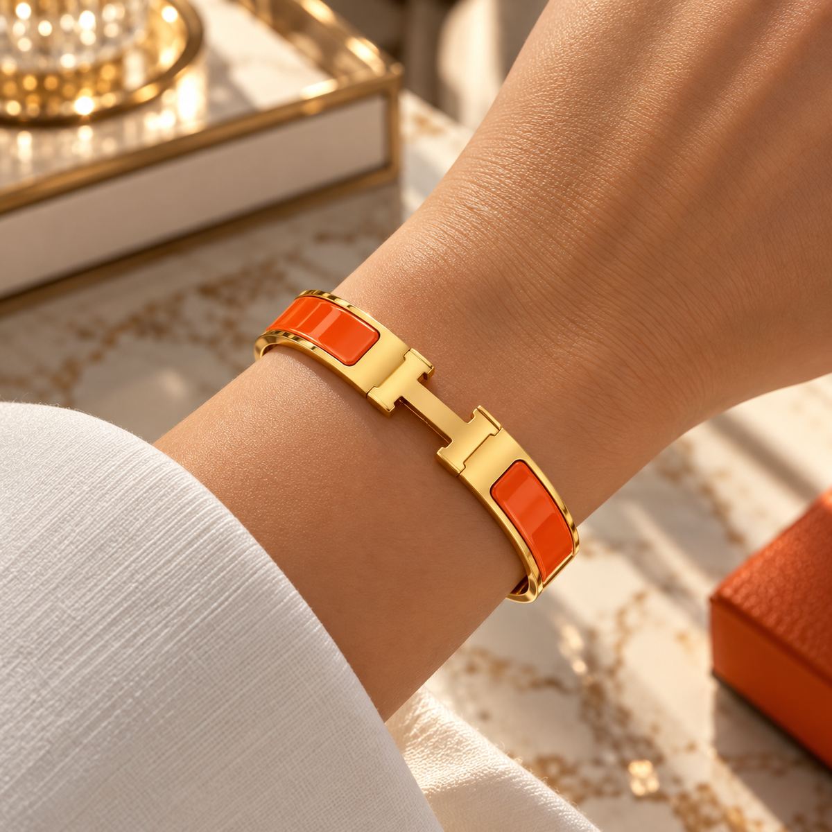 Tangerine Enamel Interlock Bangle