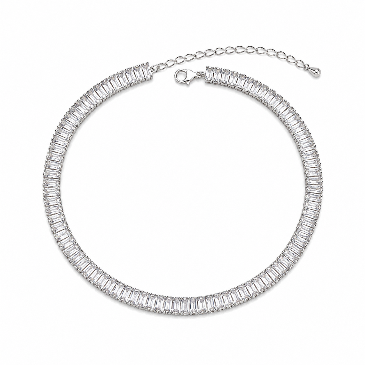 wide Silver Baguette Tennis Necklace 💎