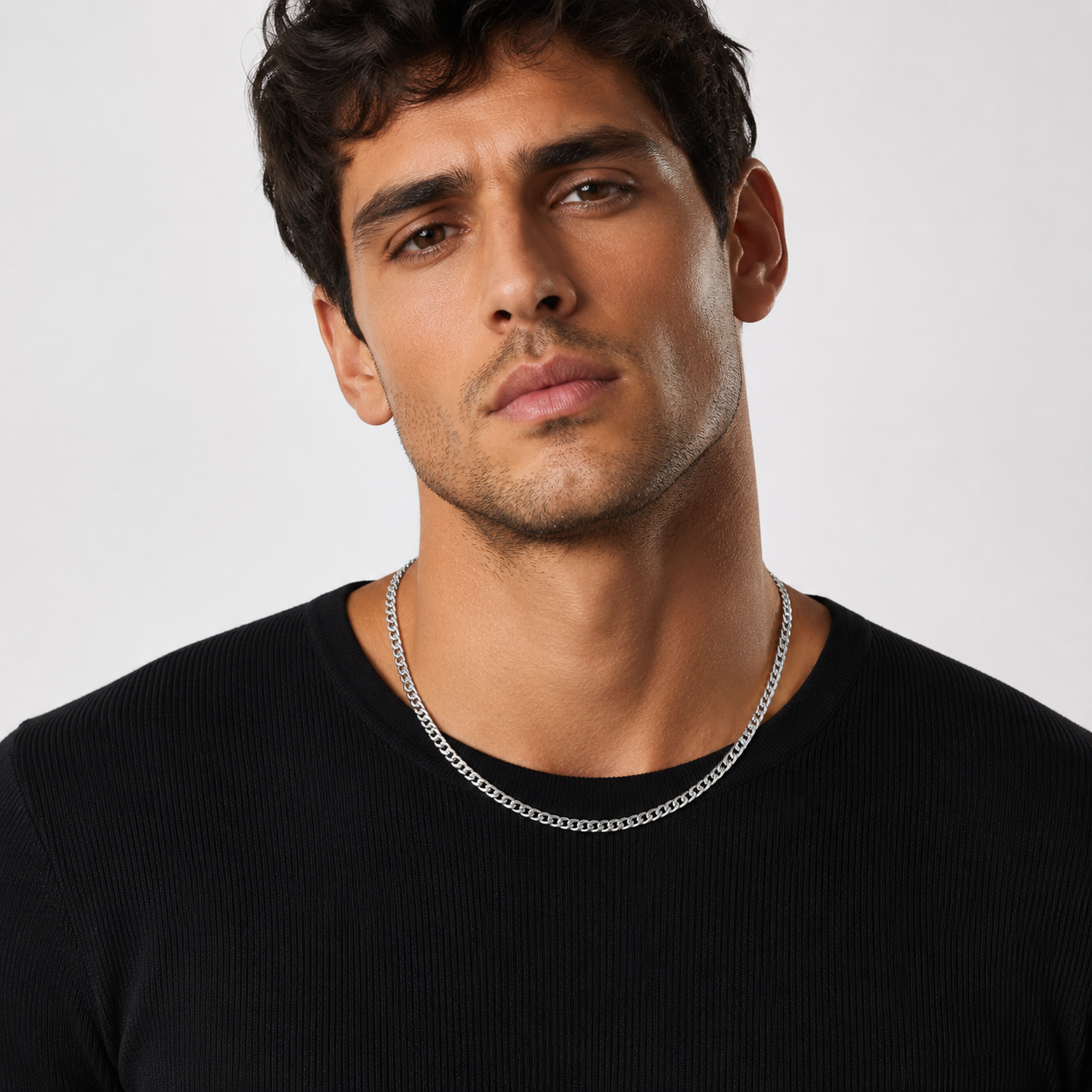 Sleek Silver Cuban Link Chain Necklace(45cm)