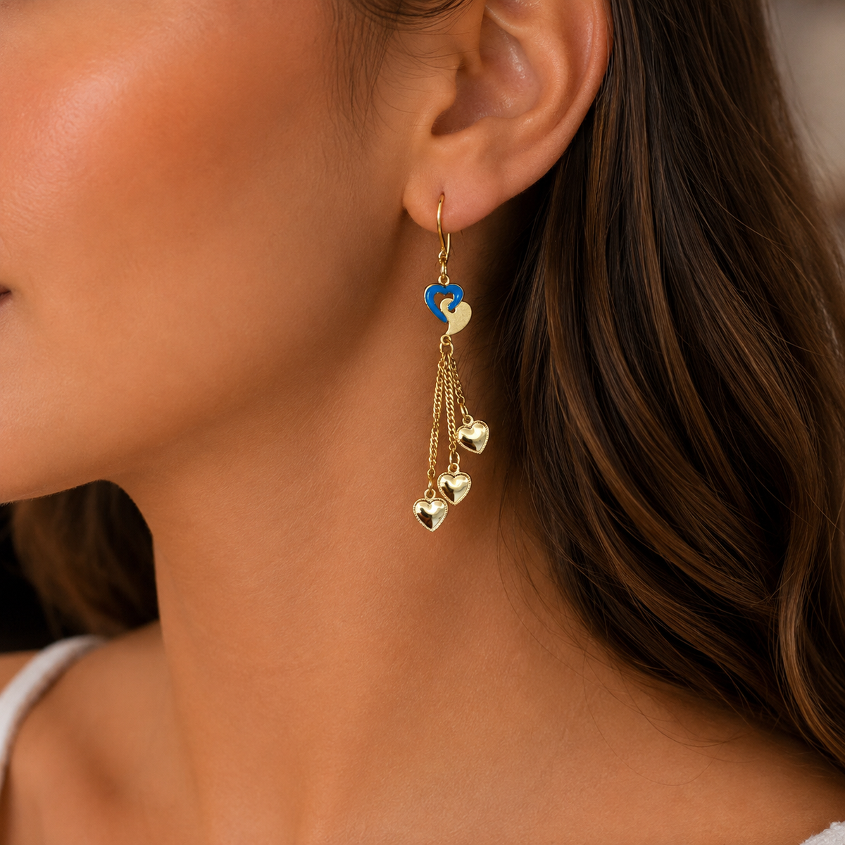 Blue Heart Tassel Earrings