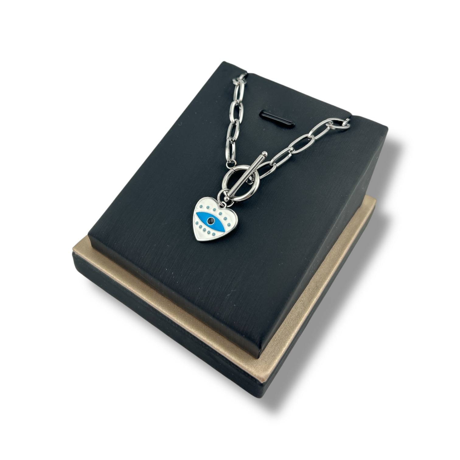 Chain Heart Necklace – Evil Eye Charm