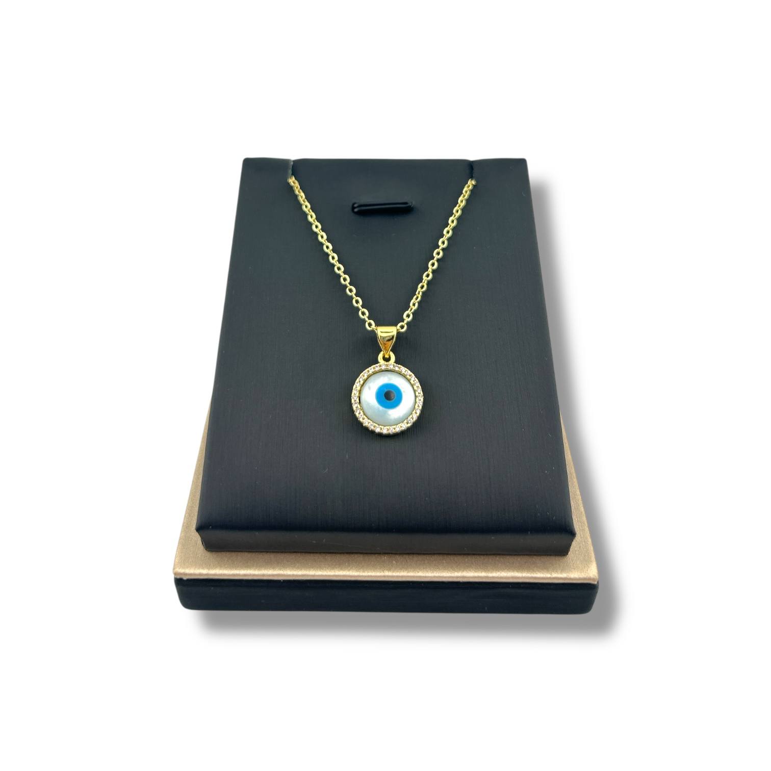 Round Evil Eye Pendant Necklace – Gold Plated Protection Charm