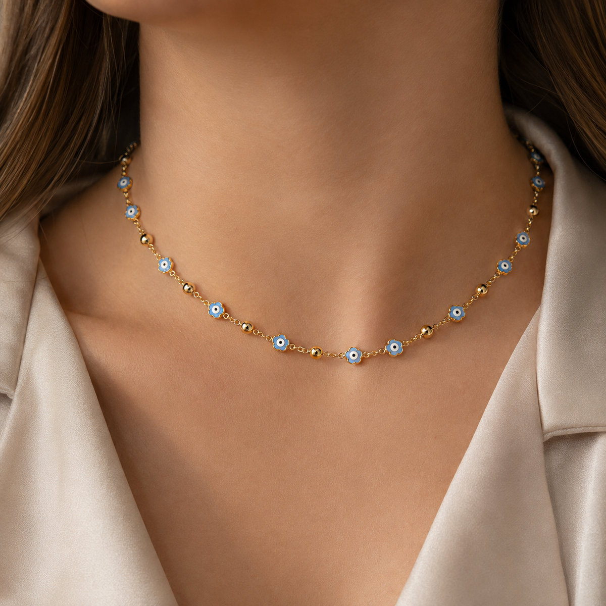 Floral Evil Eye Necklace