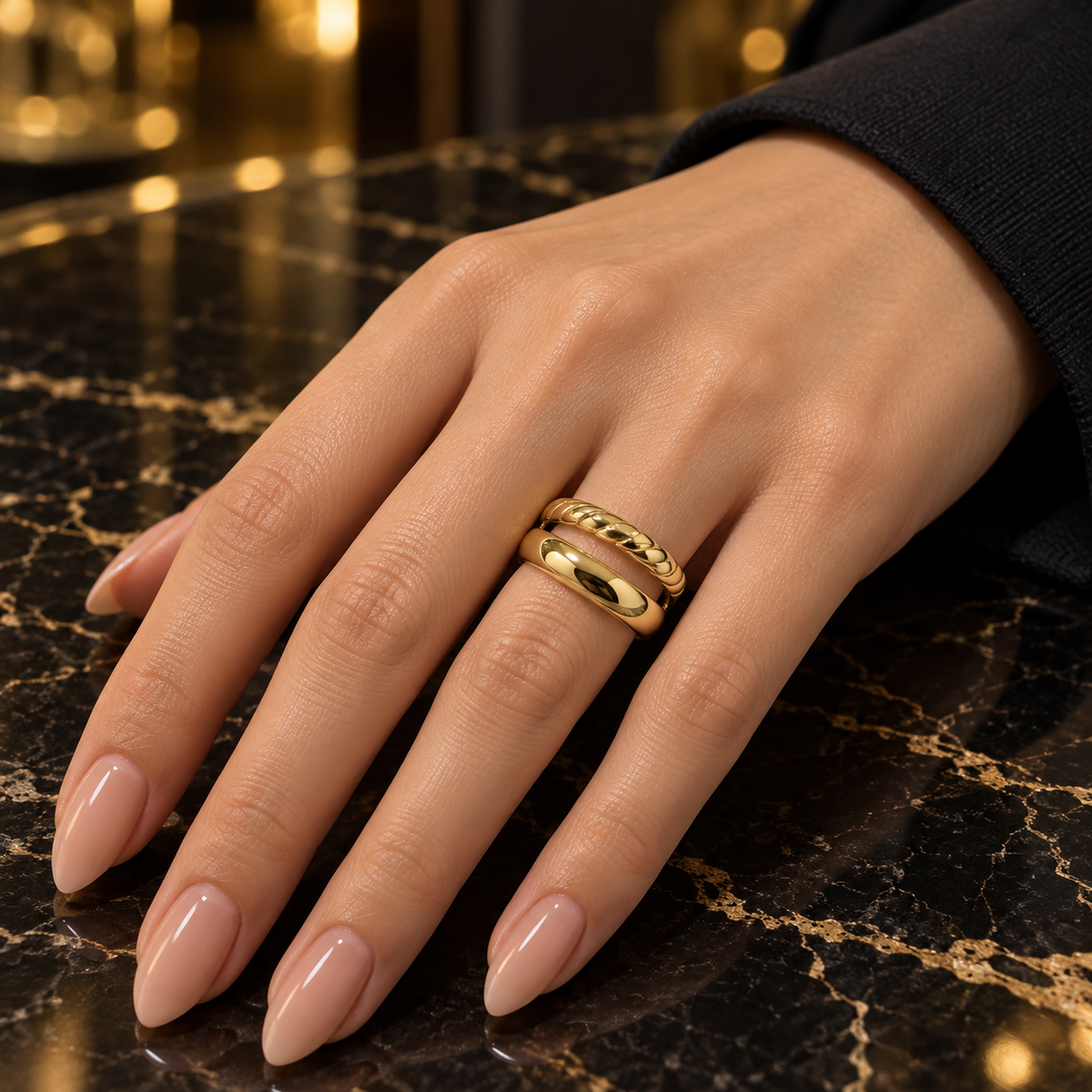 S.steel Gold-Tone Double Band Ring