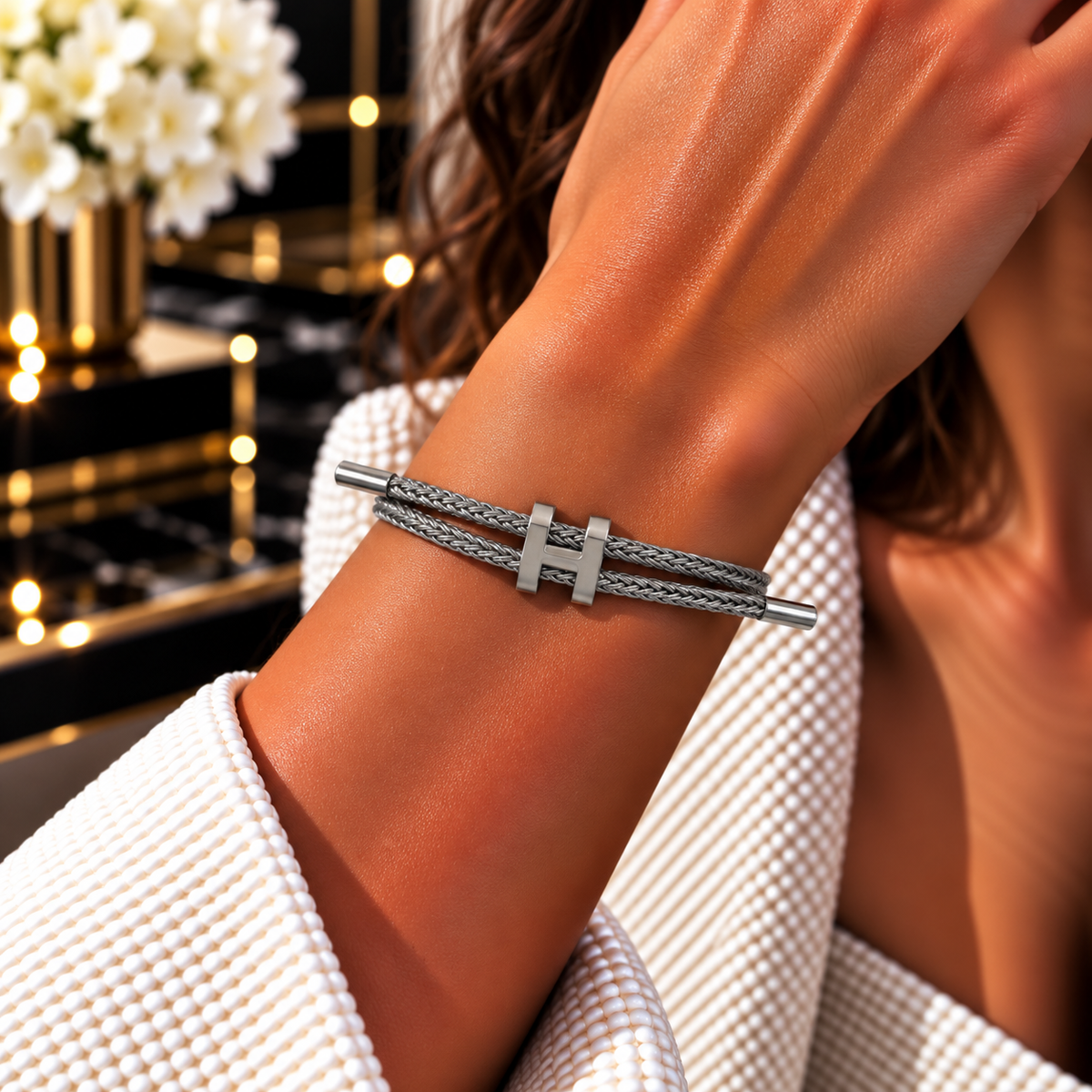 H Bracelet with Silver Interlock Clasp