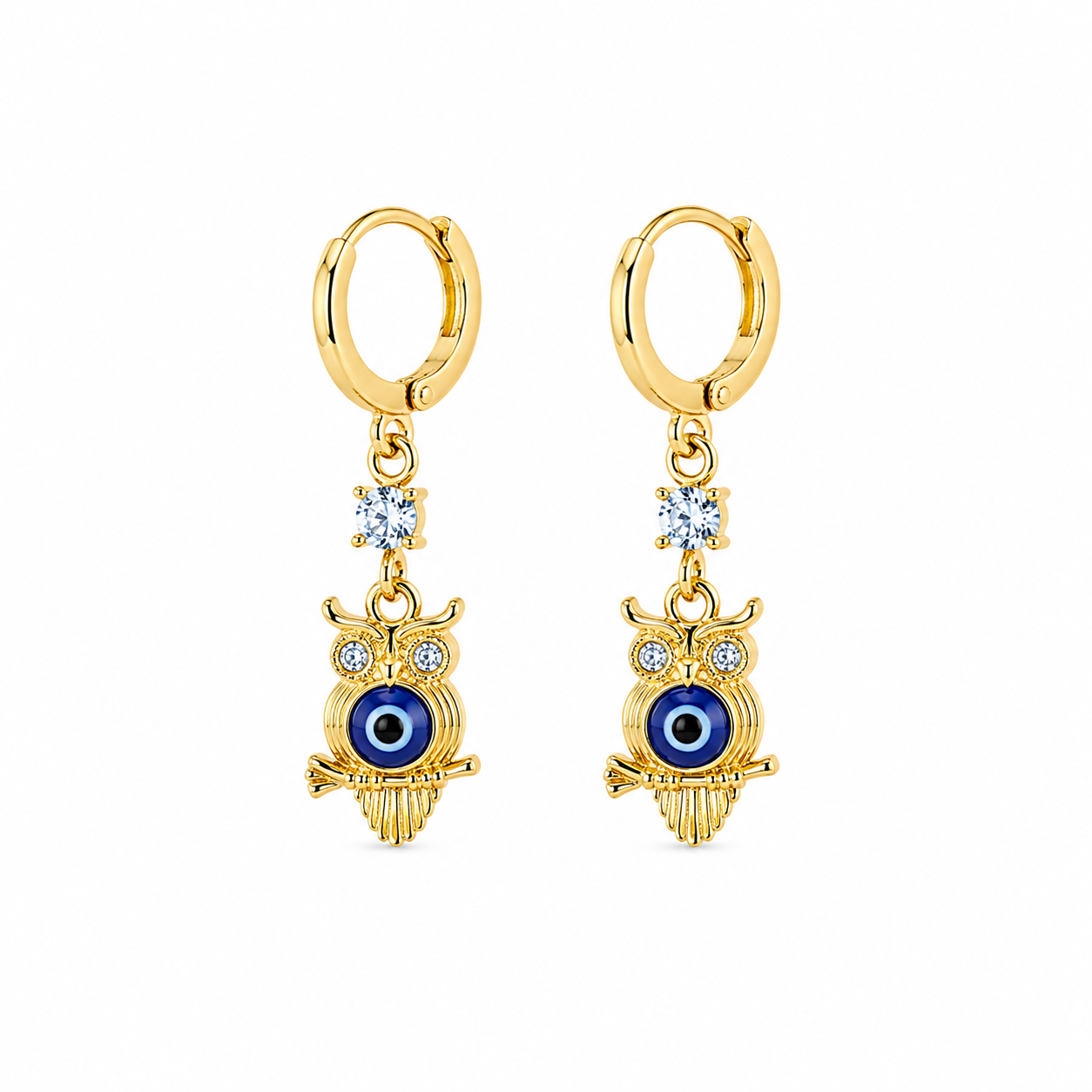 Owl Evil Eye Drop Earrings – 18K Gold-Plated ✨🦉