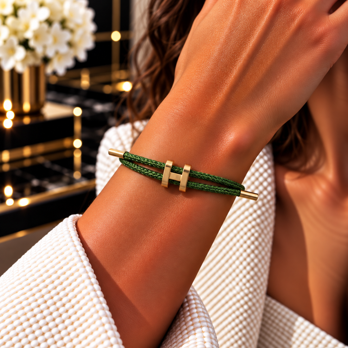 H Bracelet with Gold Interlock Clasp