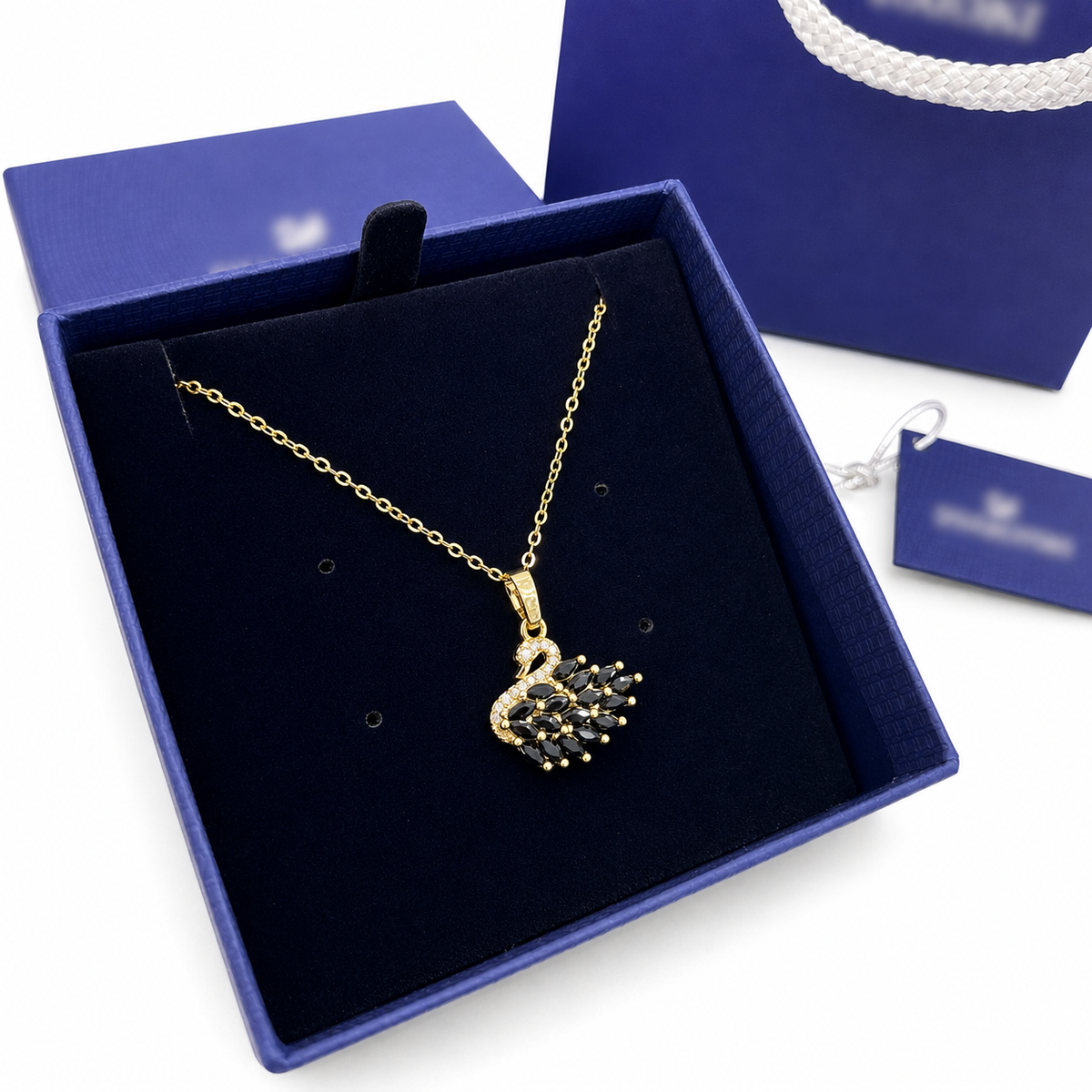 Swan necklace with blue authentic package
