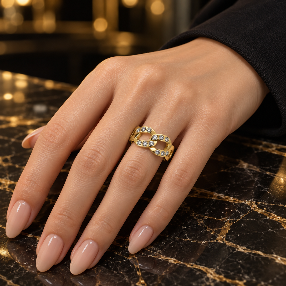 S.steel Sparkling Chain Link Ring