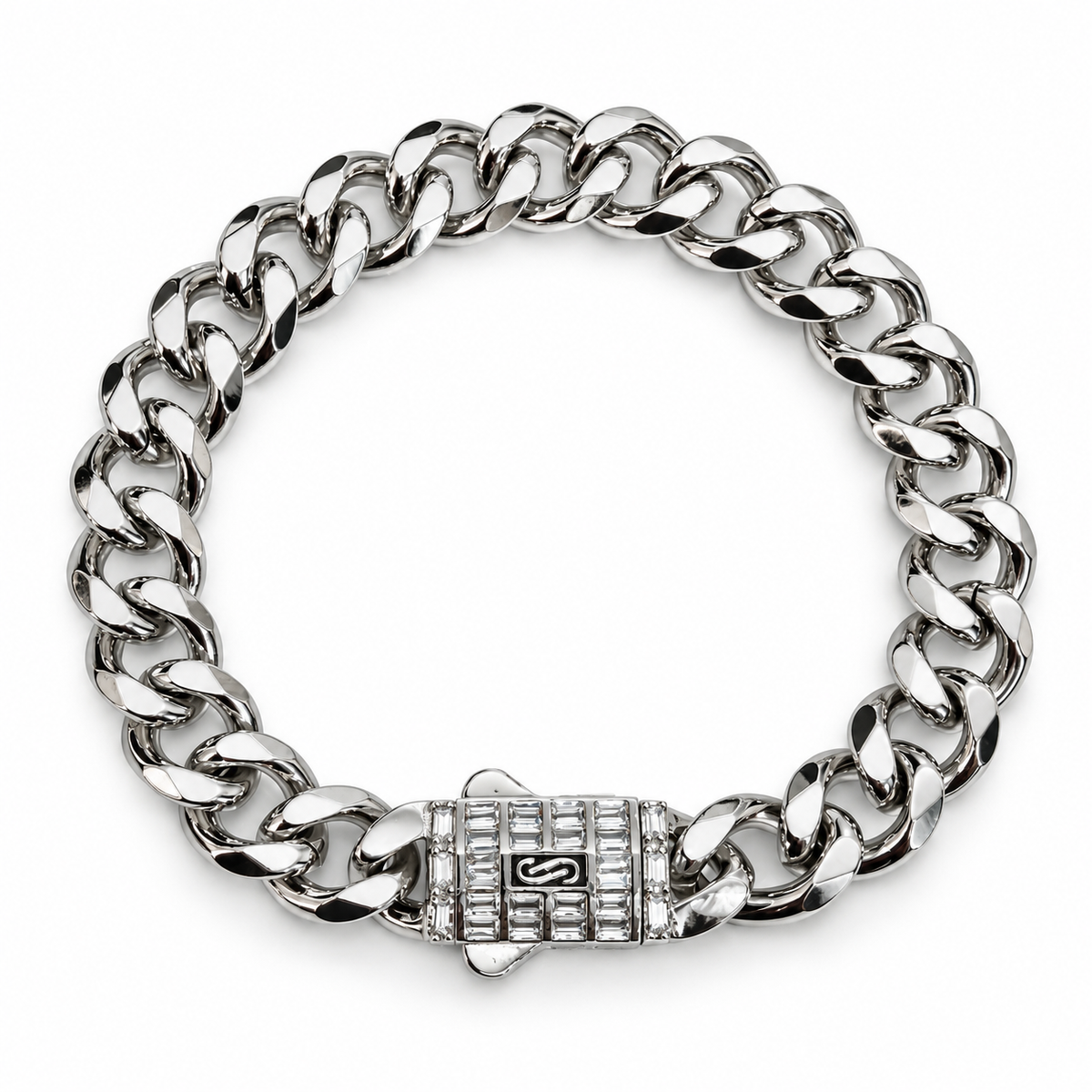 Monac-o Crystal-Clasp Cuban Link Bracelet(thick and thin)