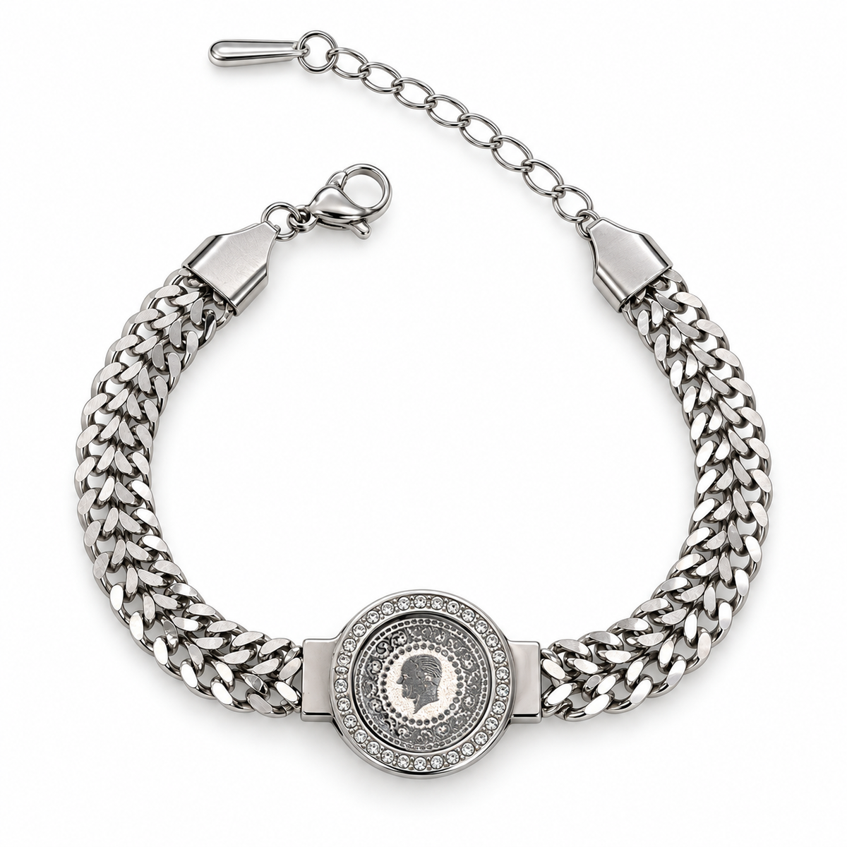 S.steel Silver-Tone Coin Medallion Bracelet