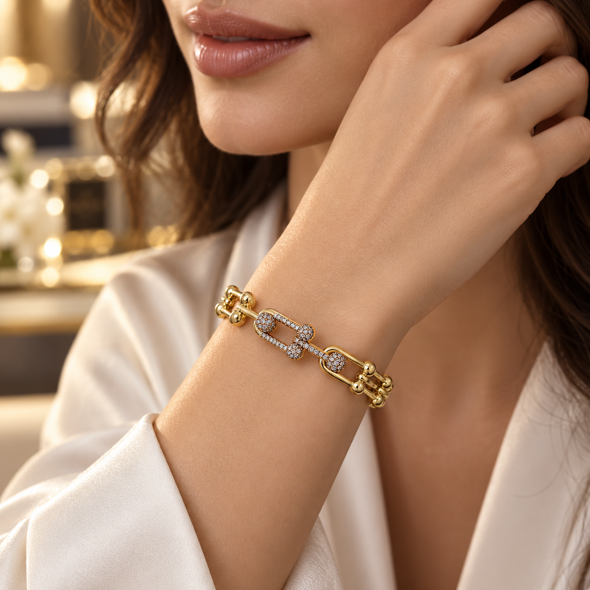 Gold-Plated Link Chain Pavé Bracelet – Bold & Elegant