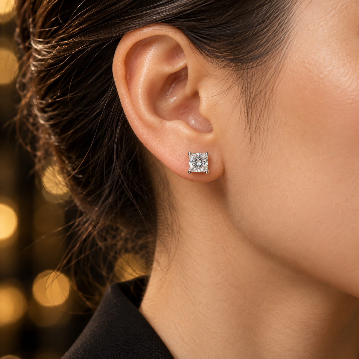 silver color square-Cut Stud Earrings – square Stone Design