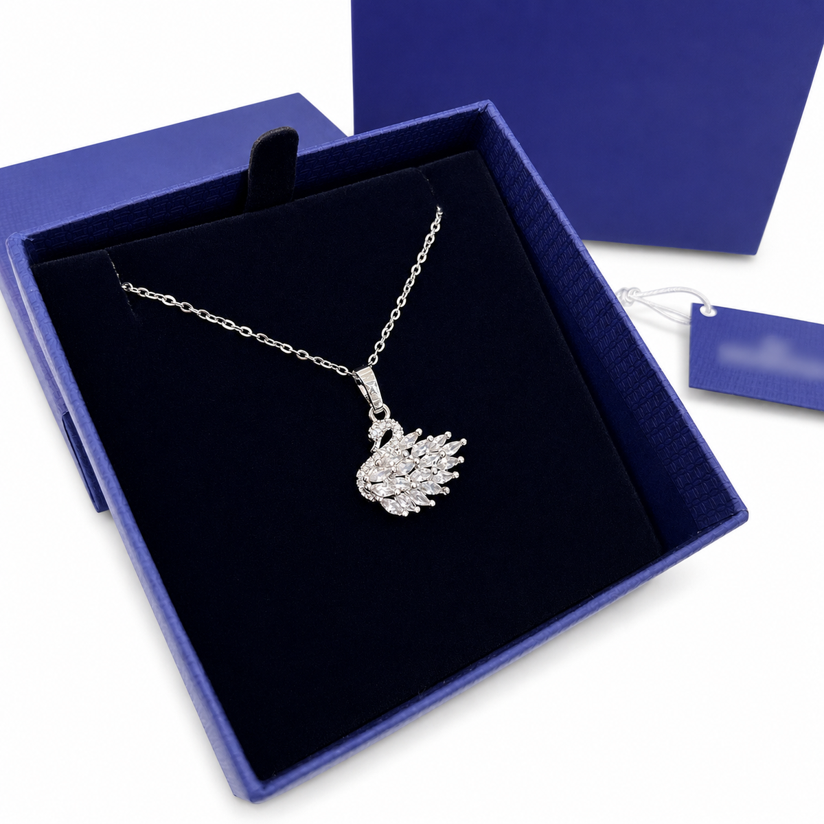 Swan necklace with blue authentic package
