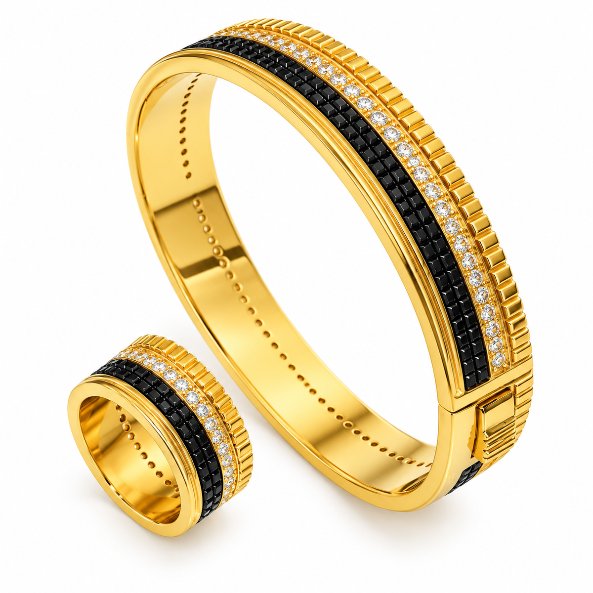 Gold & Black bangle & Ring Tricolor Set