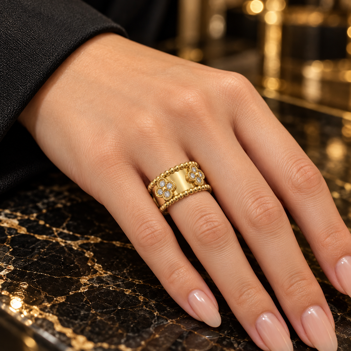 Bloom clover Beaded Band Ring