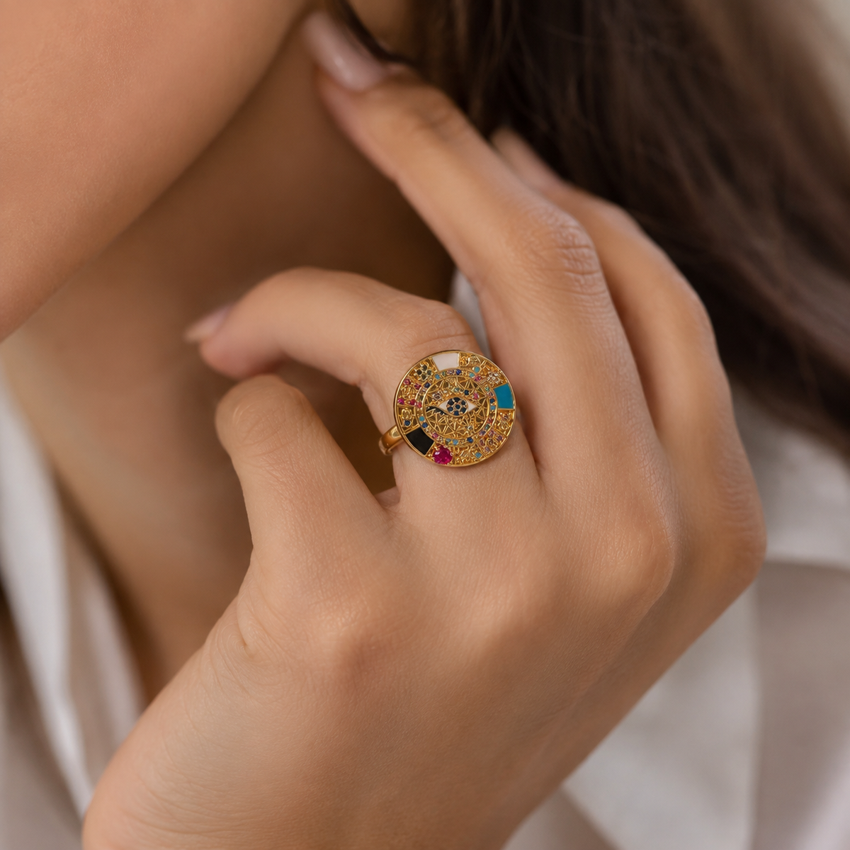 Egyptian eye Zodiac Ring – Gold Multicolor evil eye