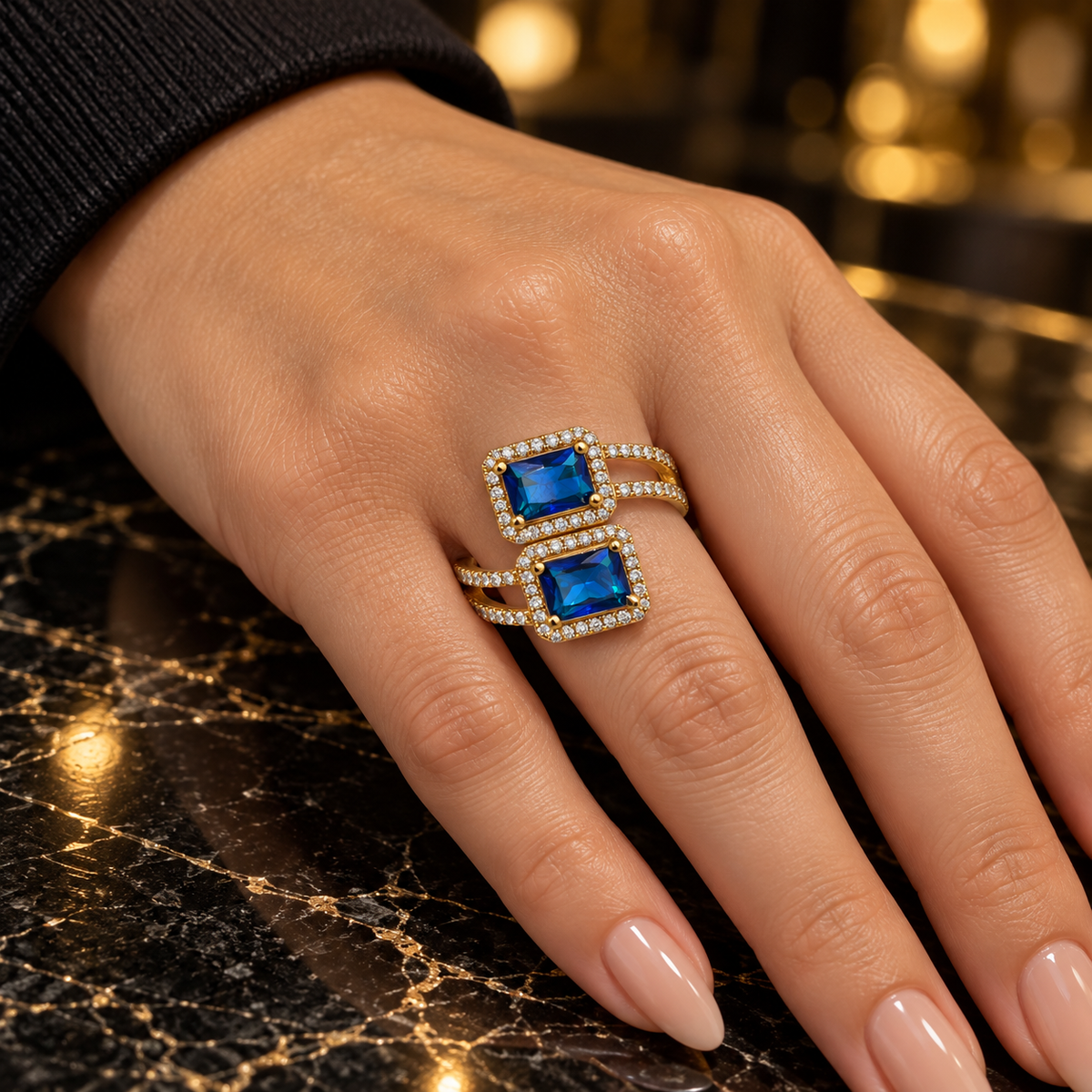 Royal Blue Duo Gem Ring – Silver & Gold