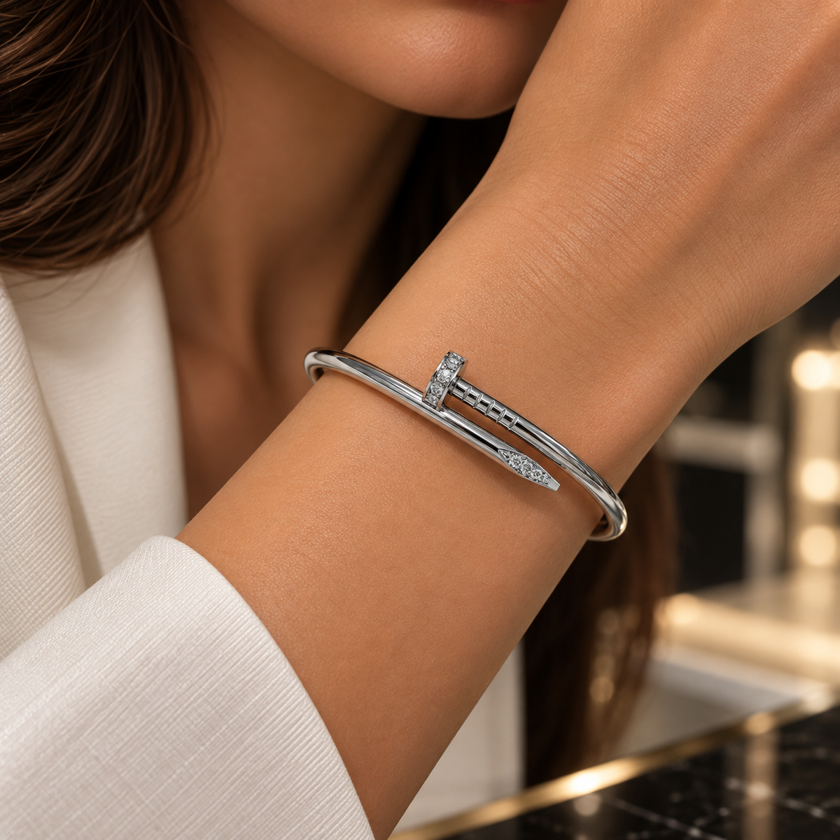 Silver With stone Nail Shine Bangle(size 17)