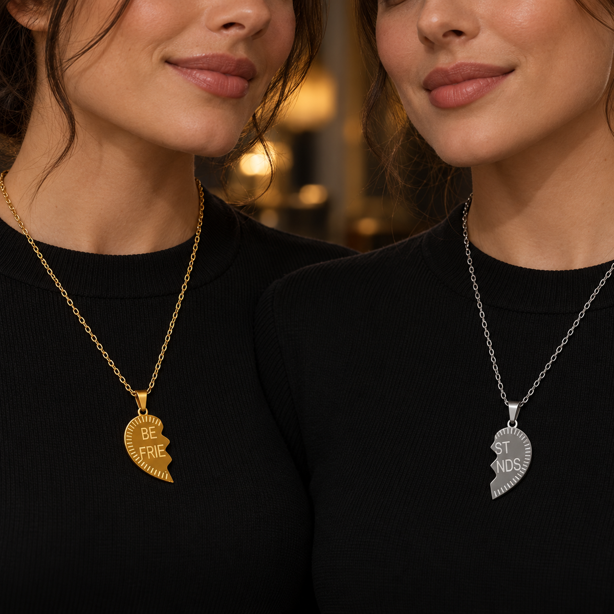 Best Friends Forever Duo Necklace – Gold & Silver Heart Pendant
