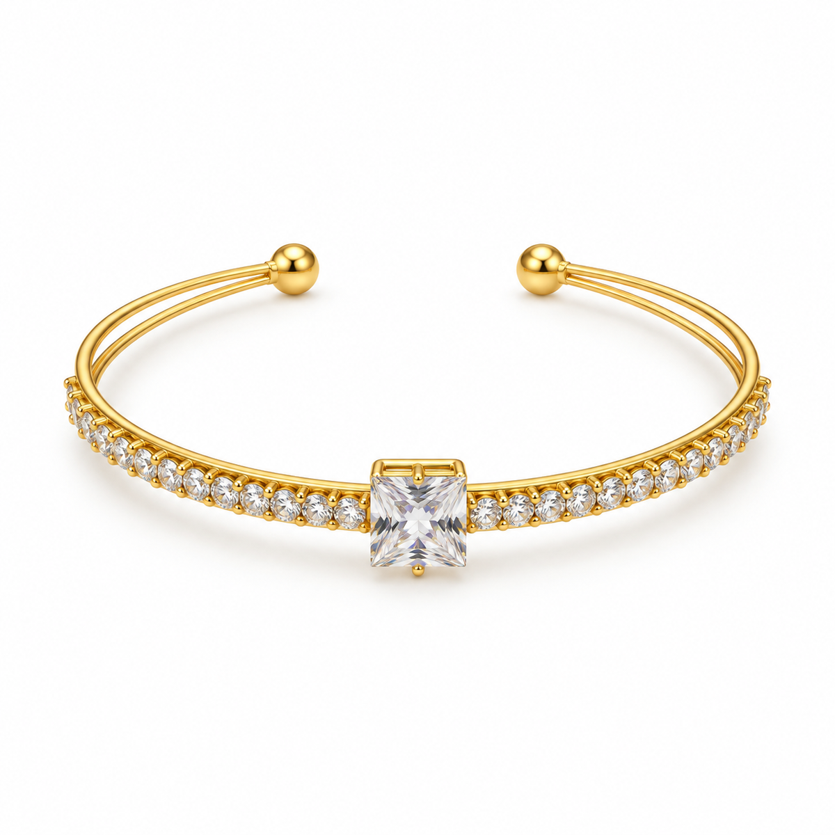 Princess-Cut Crystal Open Bangle