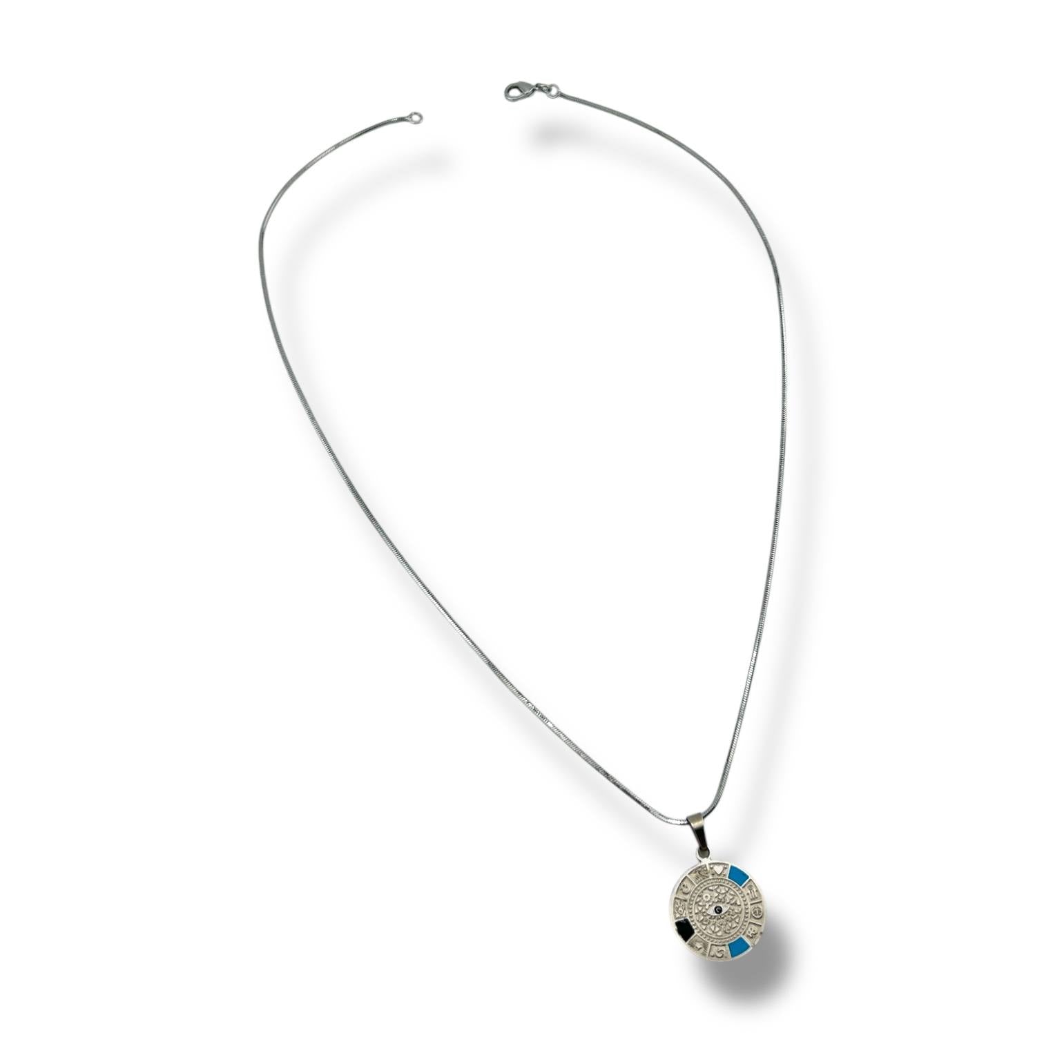 Zenya Medallion Necklace – Silver & Enamel Compass Pendant