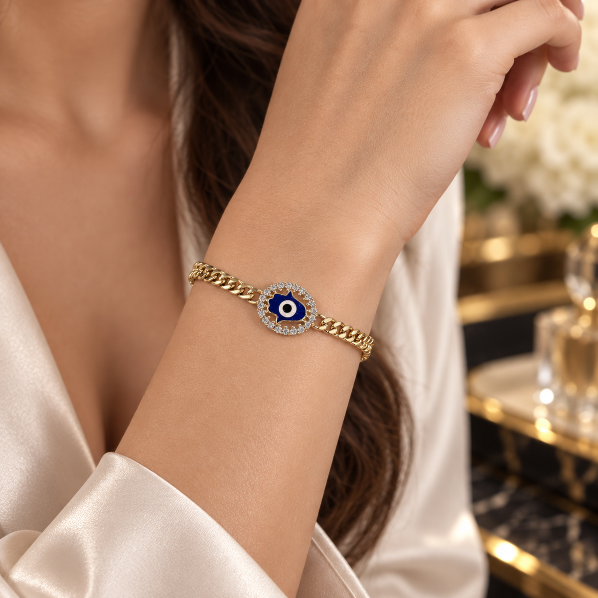 Hamsa Evil Eye Chain Bracelet – Protection with a Luxe Touch ✨