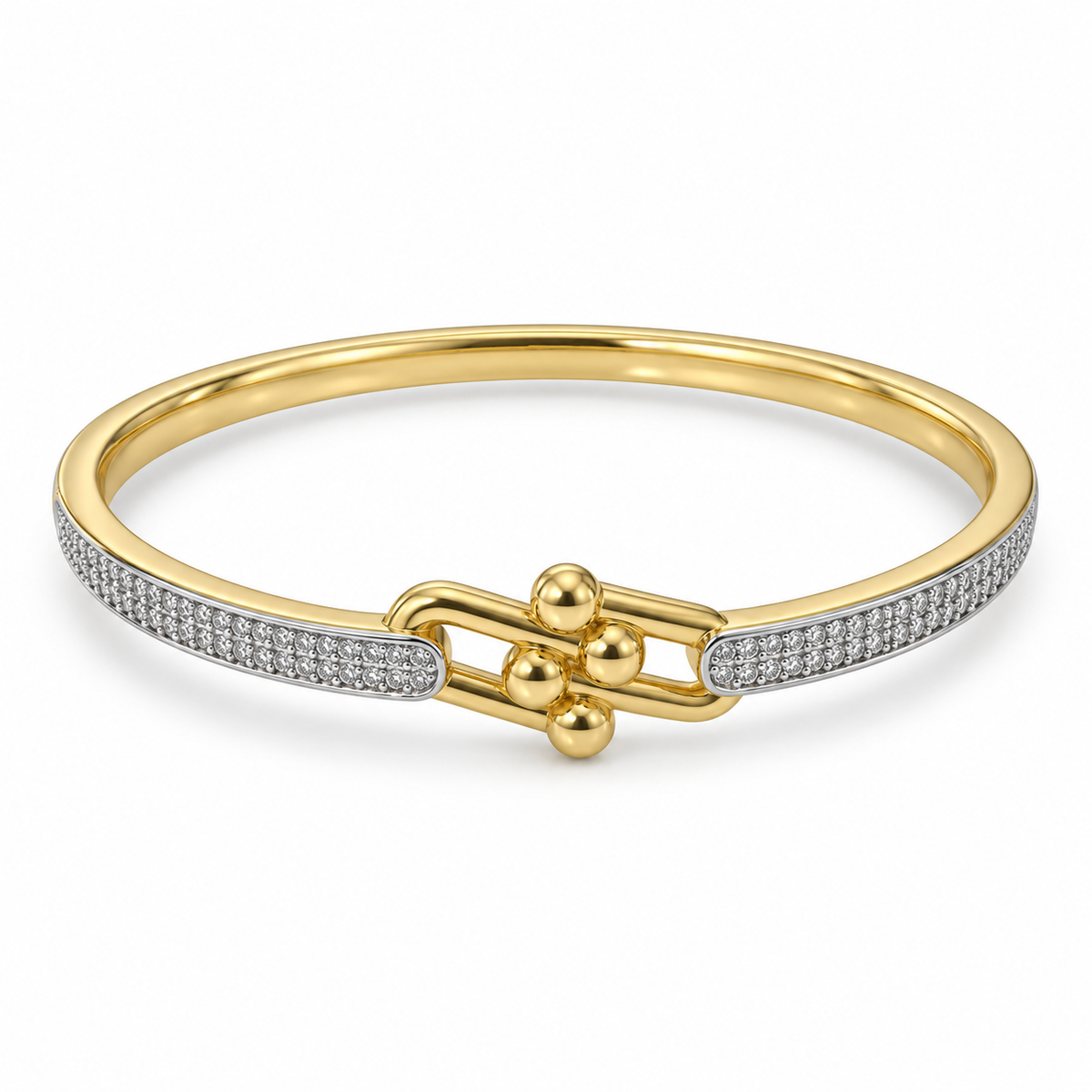 Gold & Crystal Link Accent Bangle – Elegant Statement