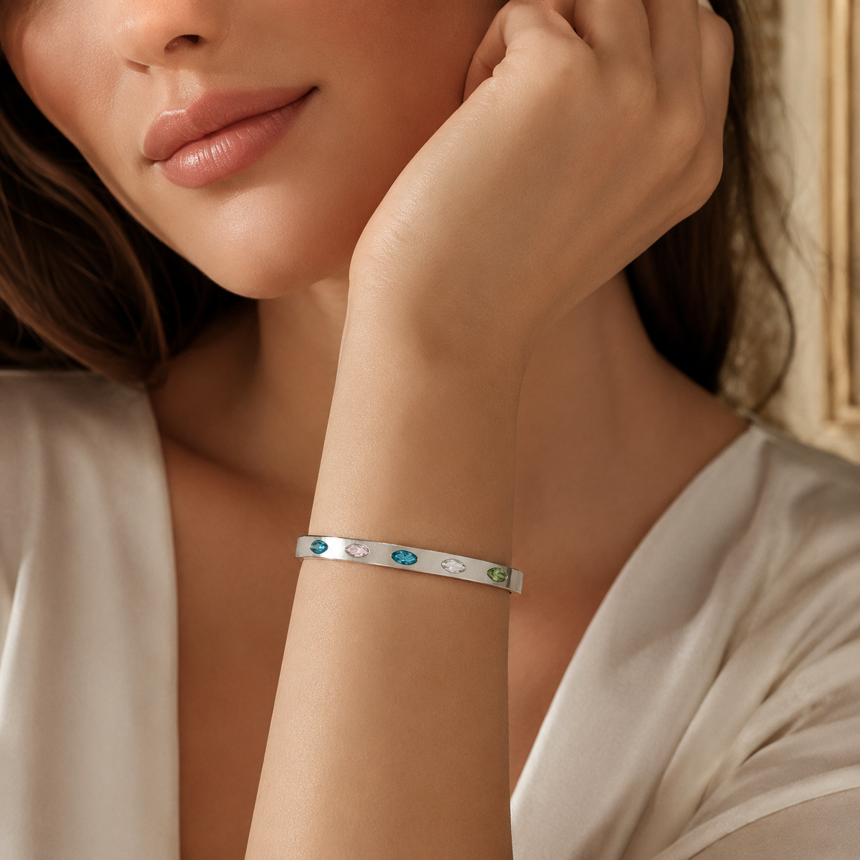 Silver Rainbow Gem Bangle 🌈💎✨