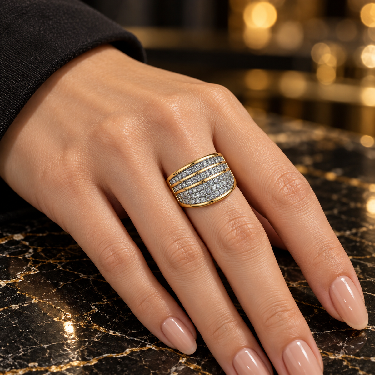 Triple Wave Crystal Ring