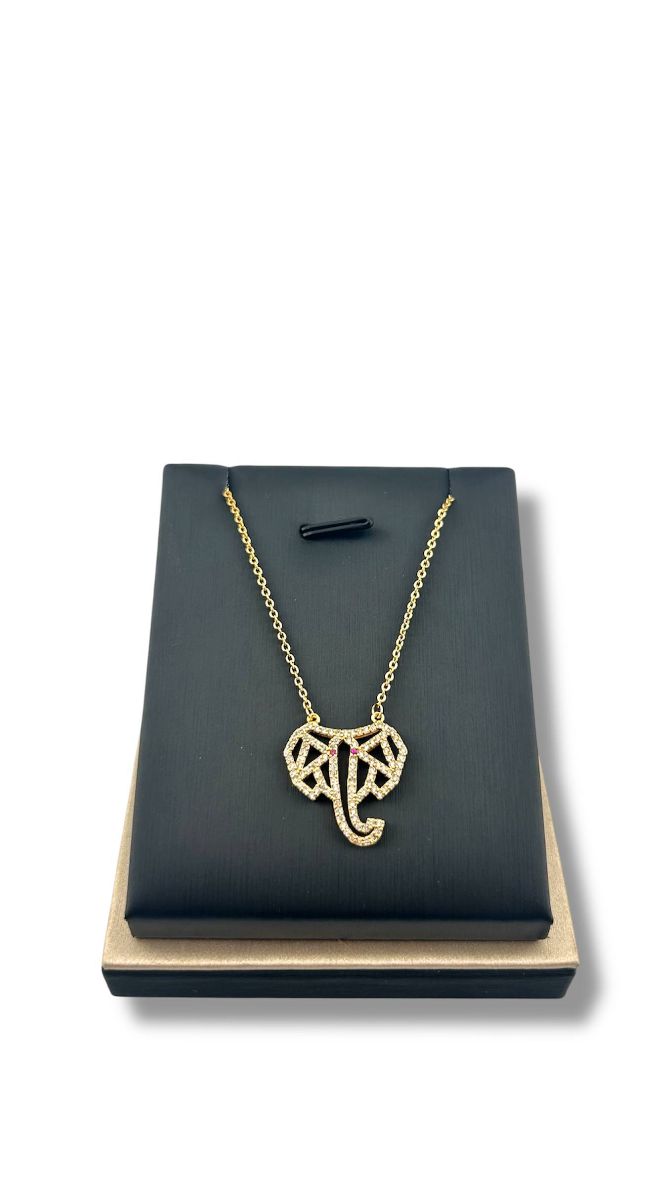 Fellora Geometric Elephant Necklace – Gold Pavé Edition