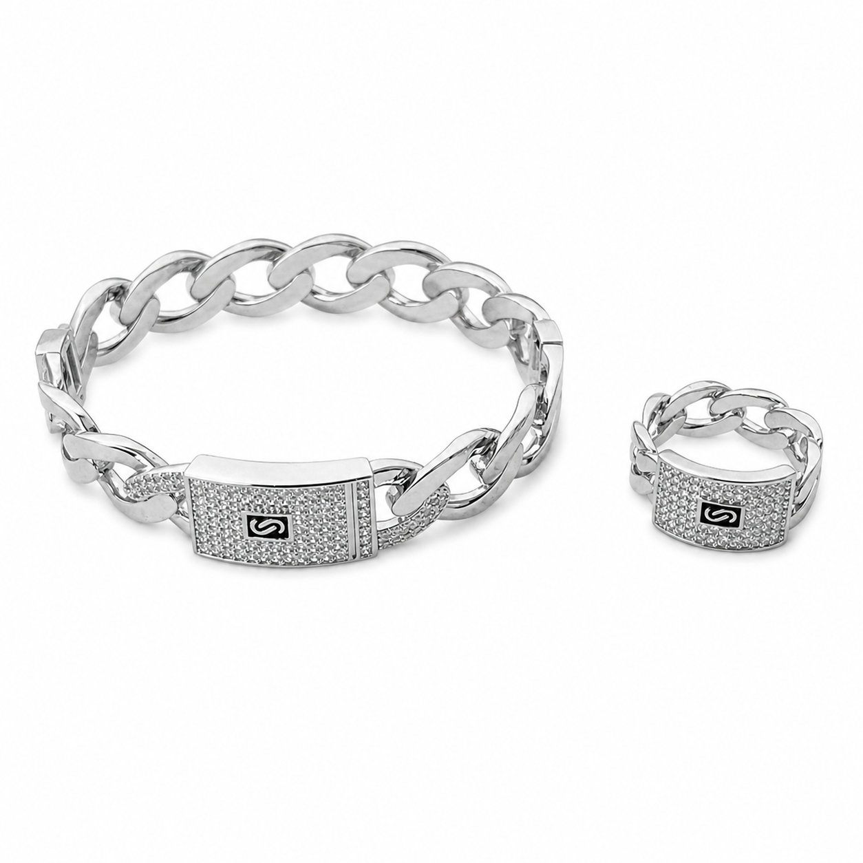 Monaco Cuban Link bangle & Ring Set – Luxury Crystal Duo