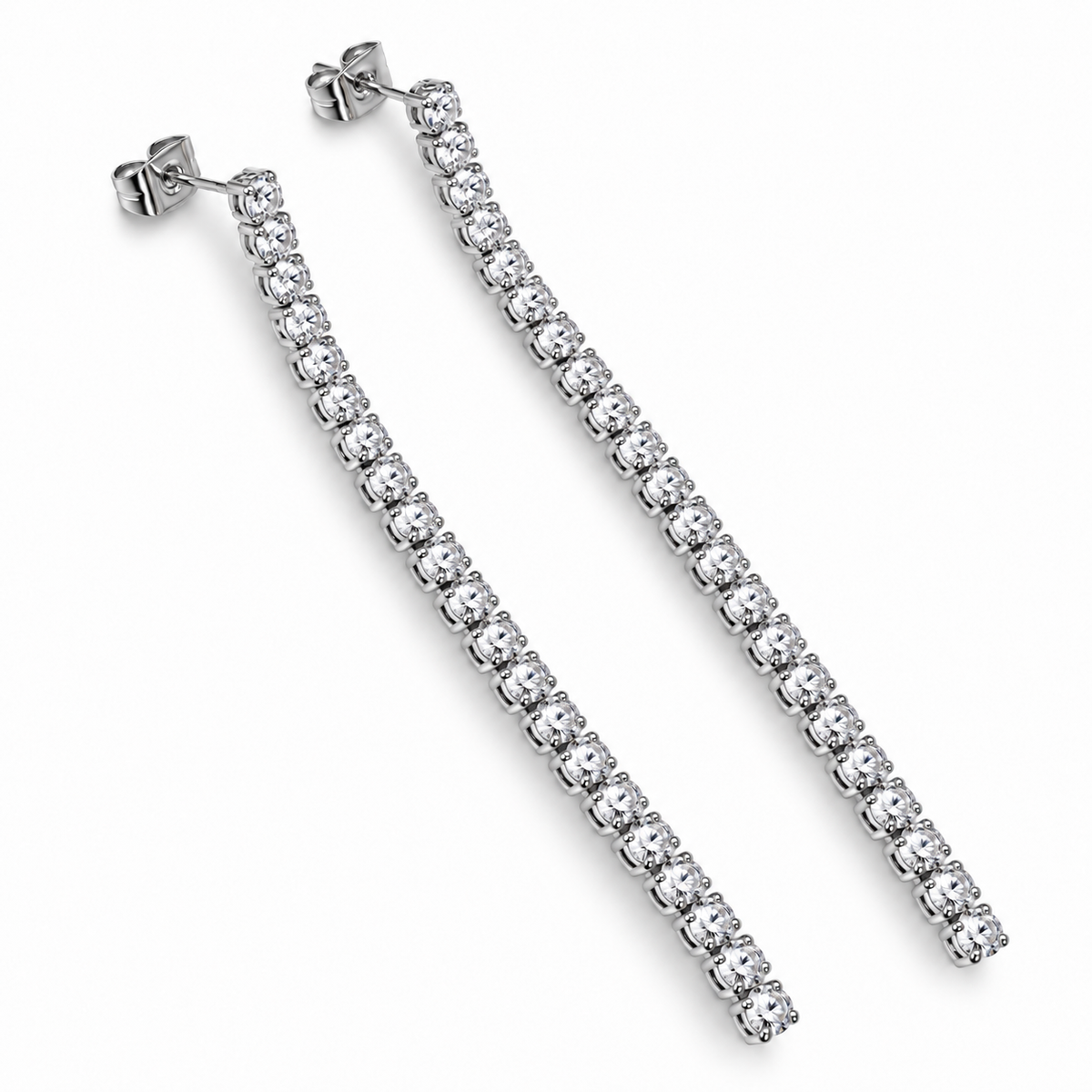 S.Steel Crystal tennis Line Drop Earrings(3mm)