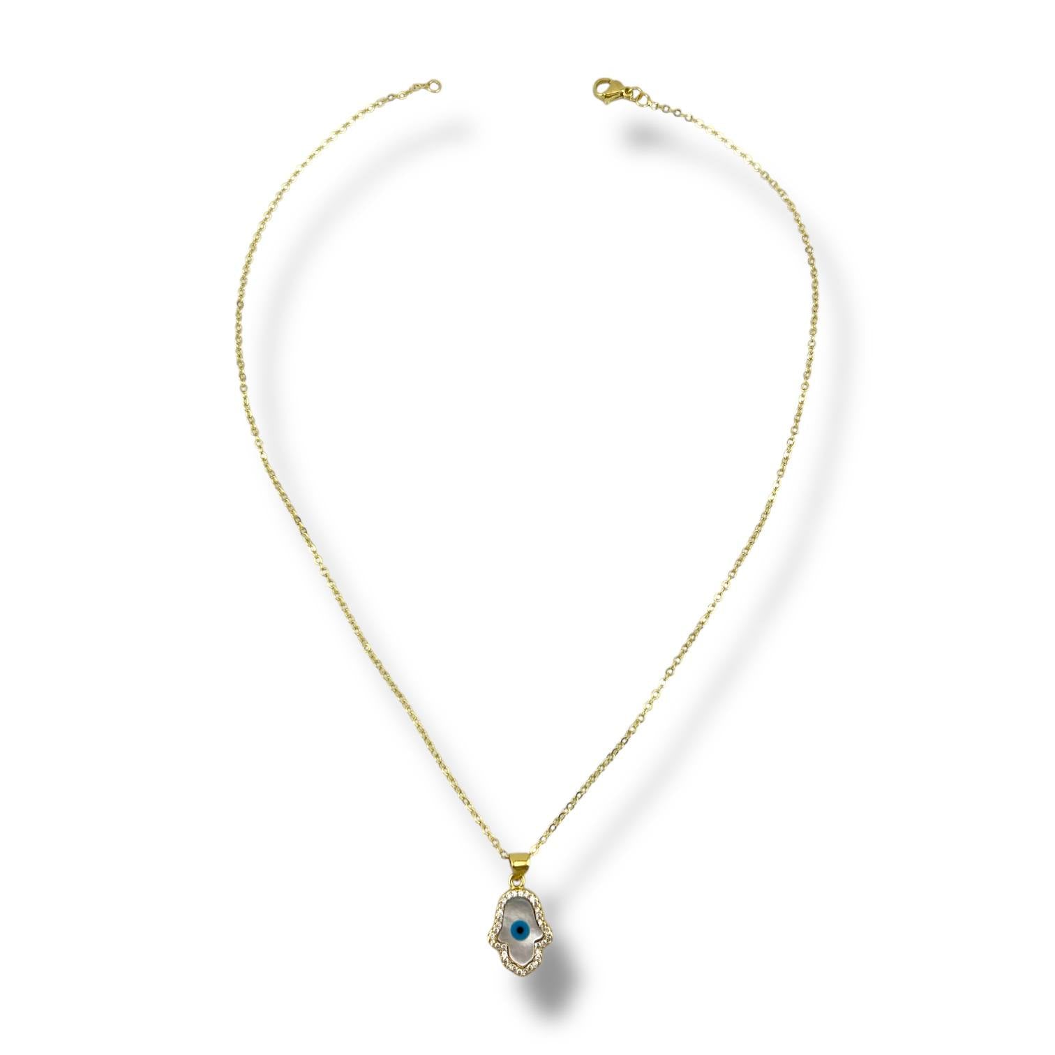 Hamsa Evil Eye Necklace – Gold Plated Hand of Protection