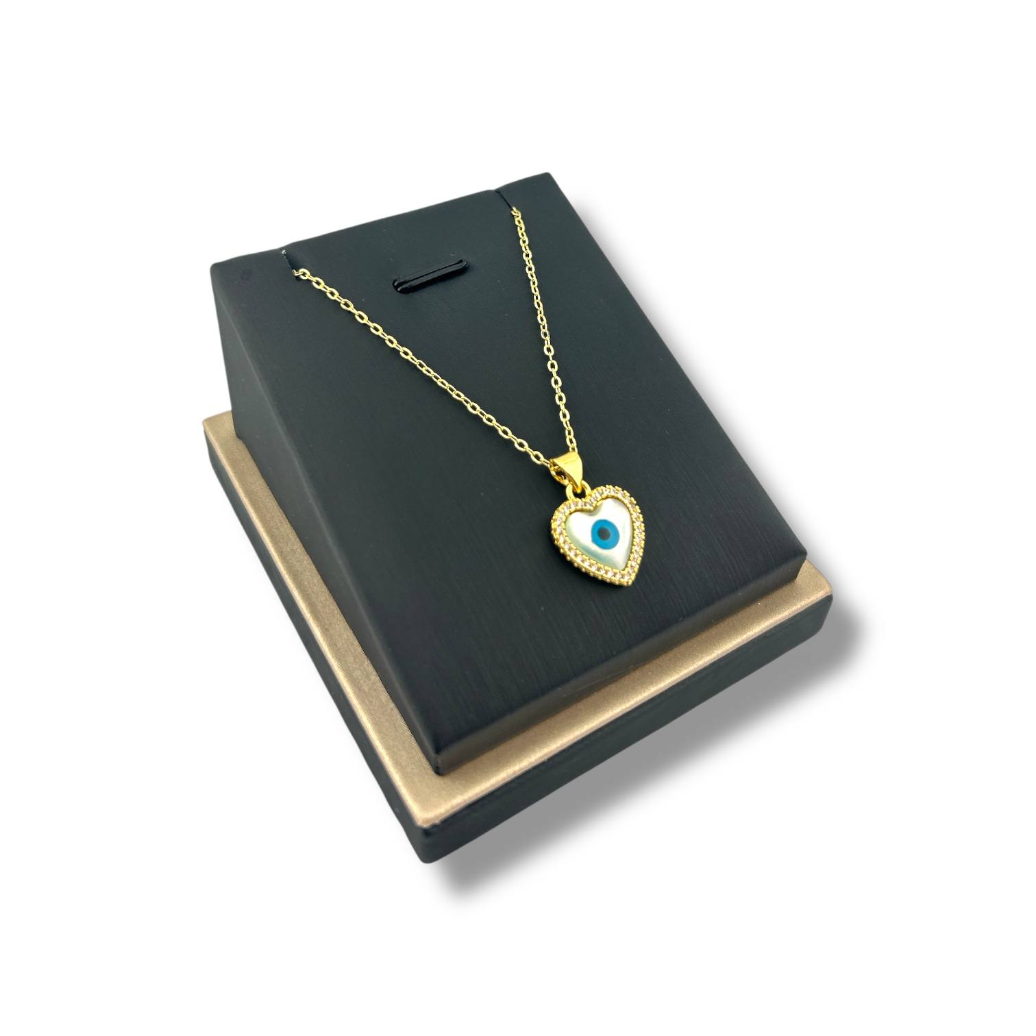Heart-Shaped Evil Eye Pendant Necklace – Gold Plated Protection Charm