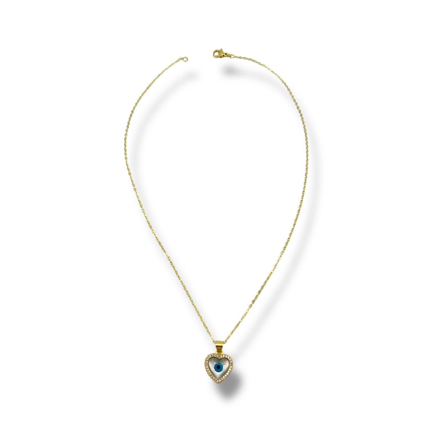 Heart-Shaped Evil Eye Pendant Necklace – Gold Plated Protection Charm