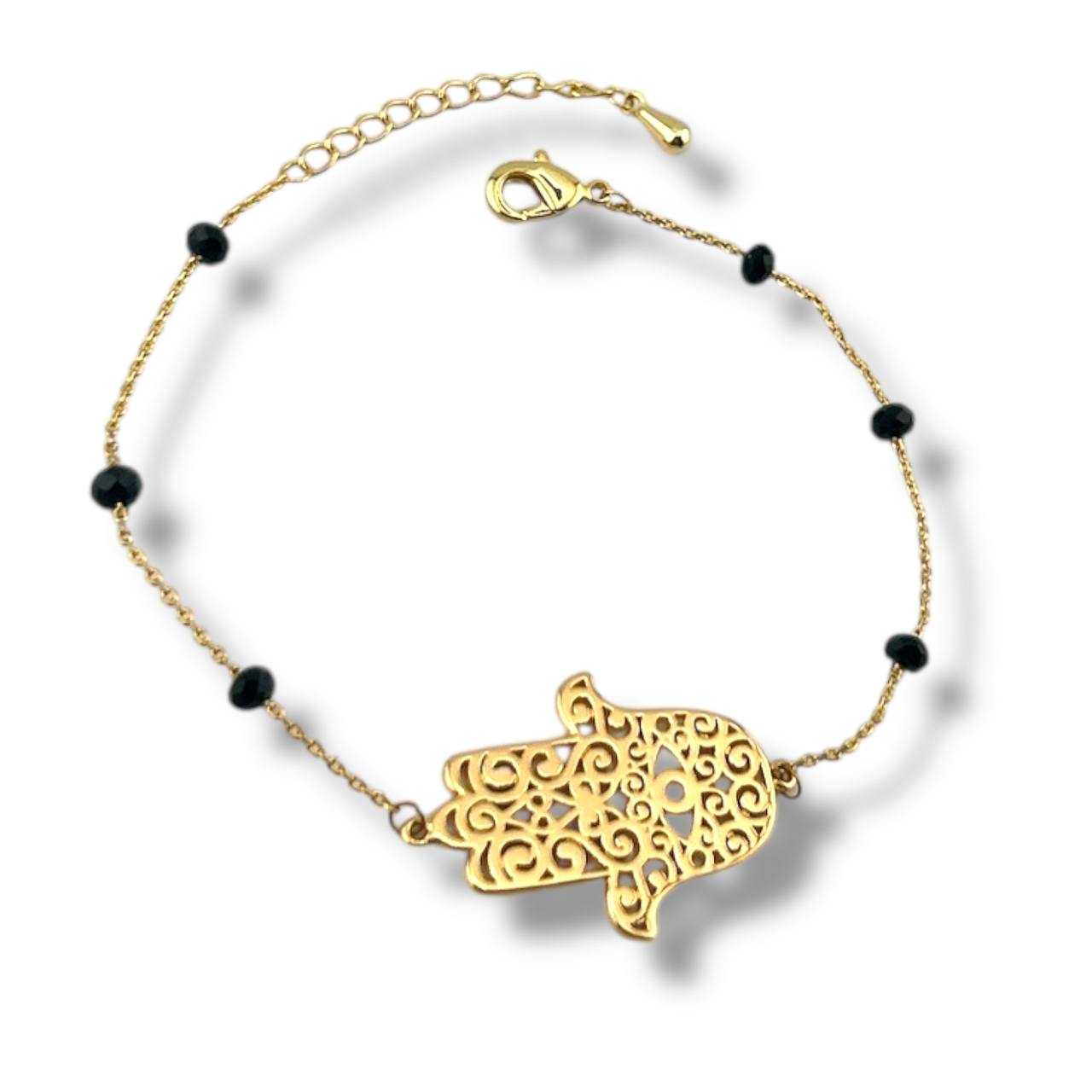 Hamsa Charm Bracelet – Gold with Beaded Protection