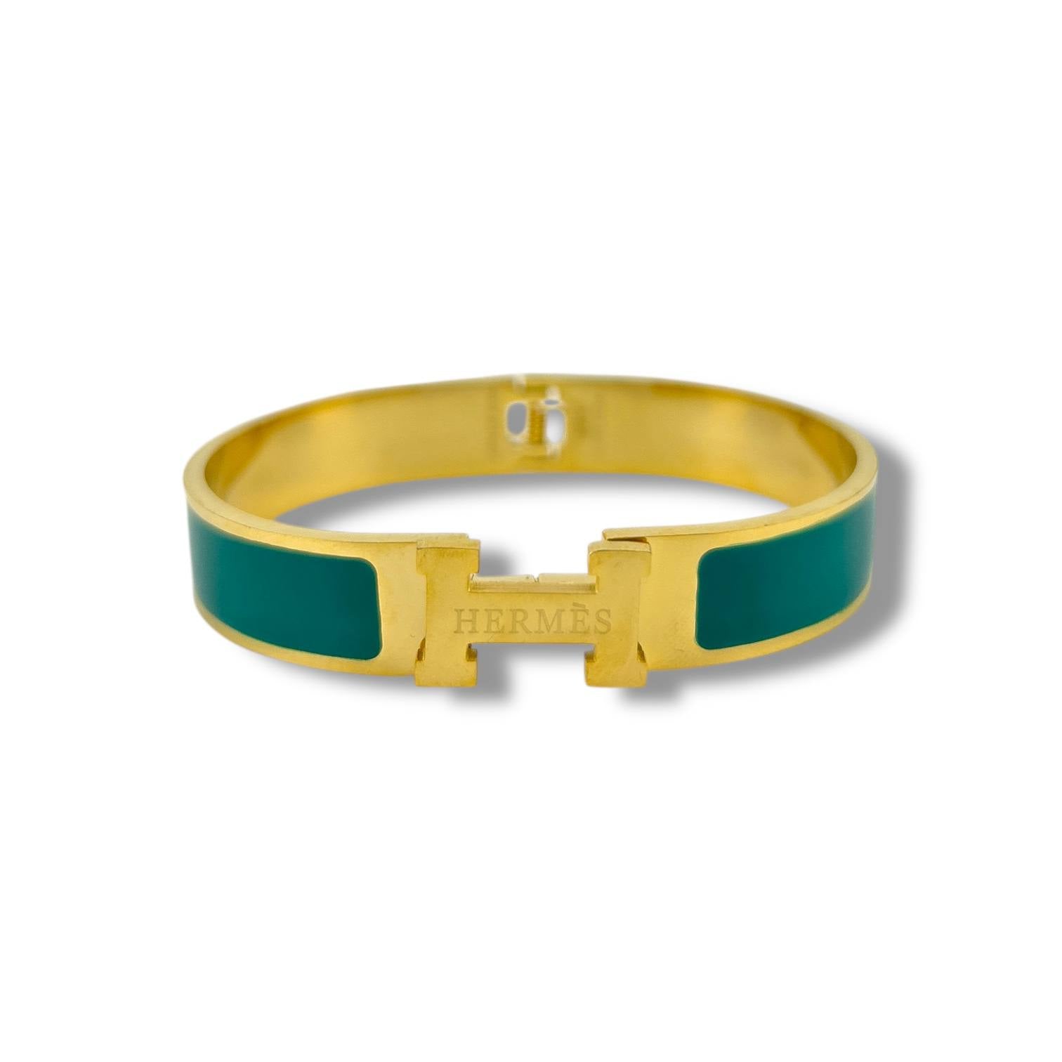 💚 HERMÈS-Inspired Emerald Enamel H-Link bangle