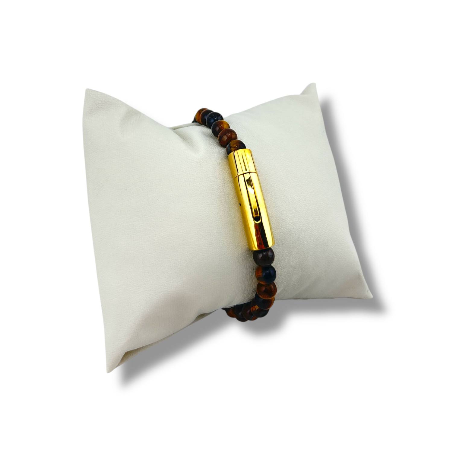 Poshewix Lapis Bead Bracelet – Gold Magnetic Clasp