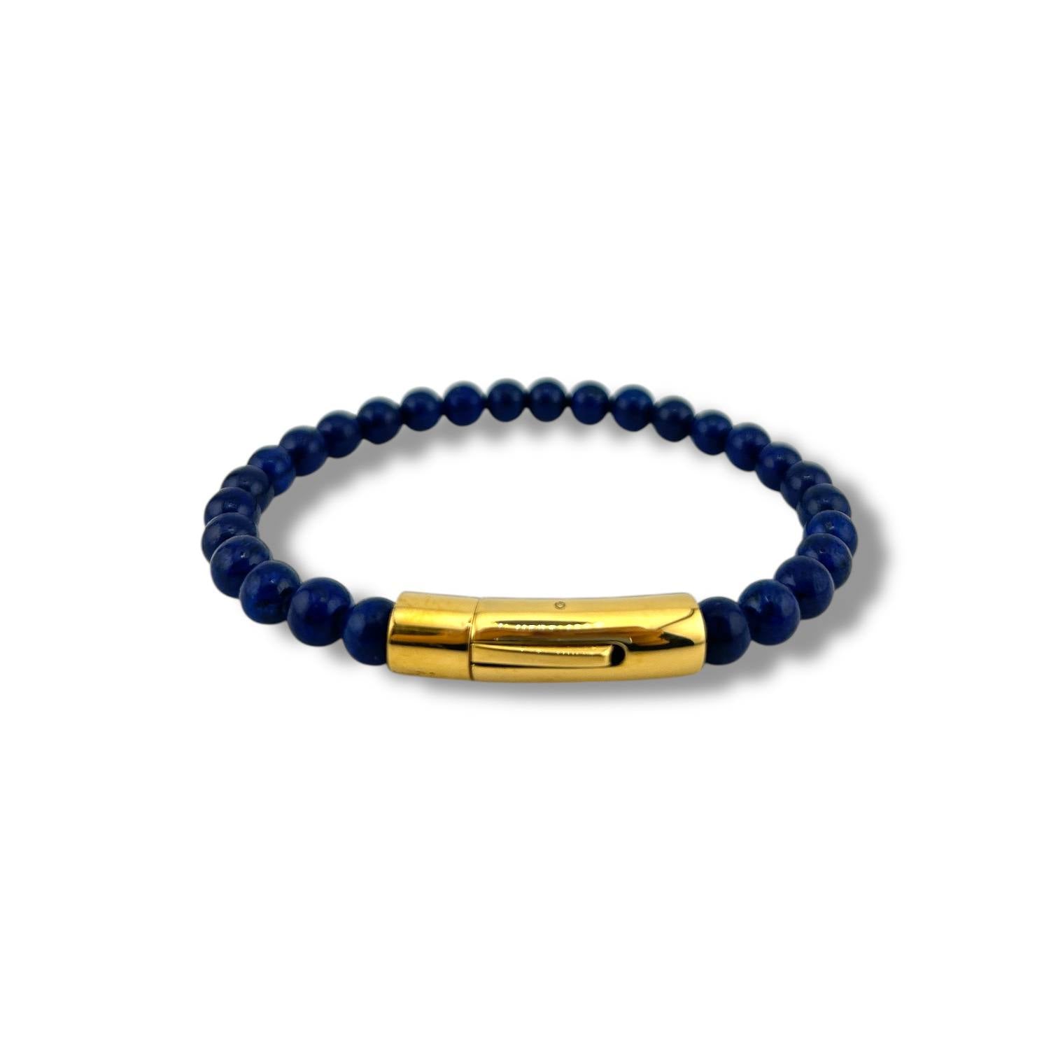 Poshewix Lapis Bead Bracelet – Gold Magnetic Clasp