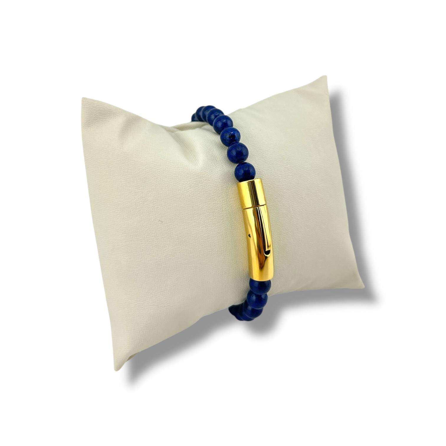 Poshewix Lapis Bead Bracelet – Gold Magnetic Clasp