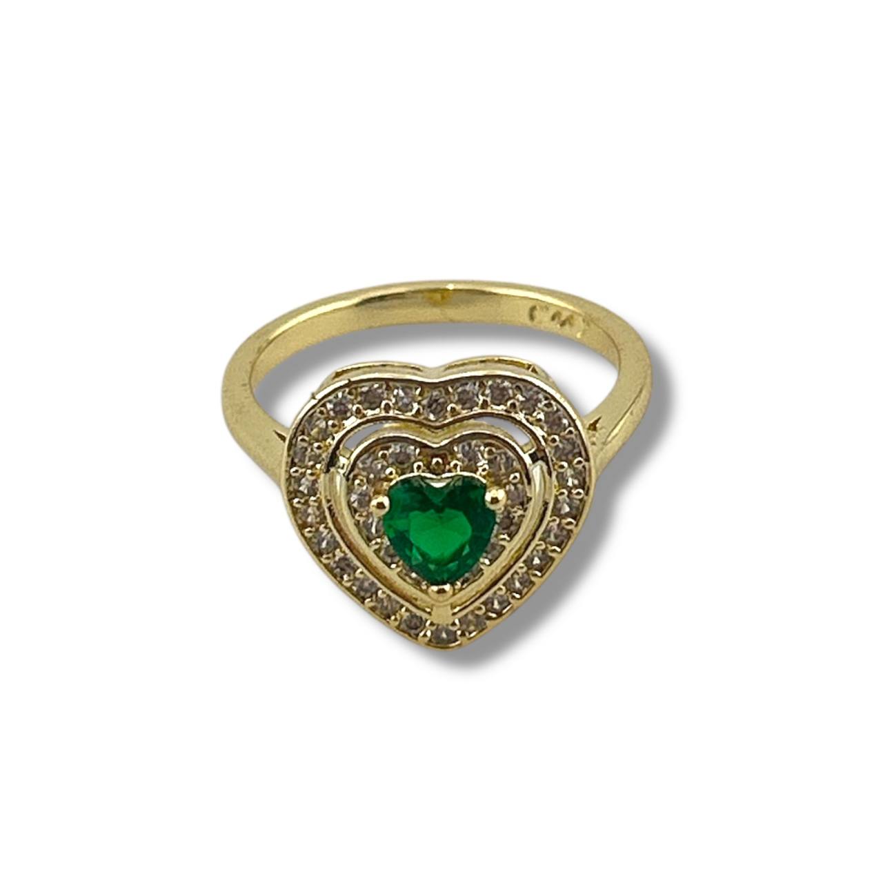 💚 Emerald Heart Halo Ring – Gold