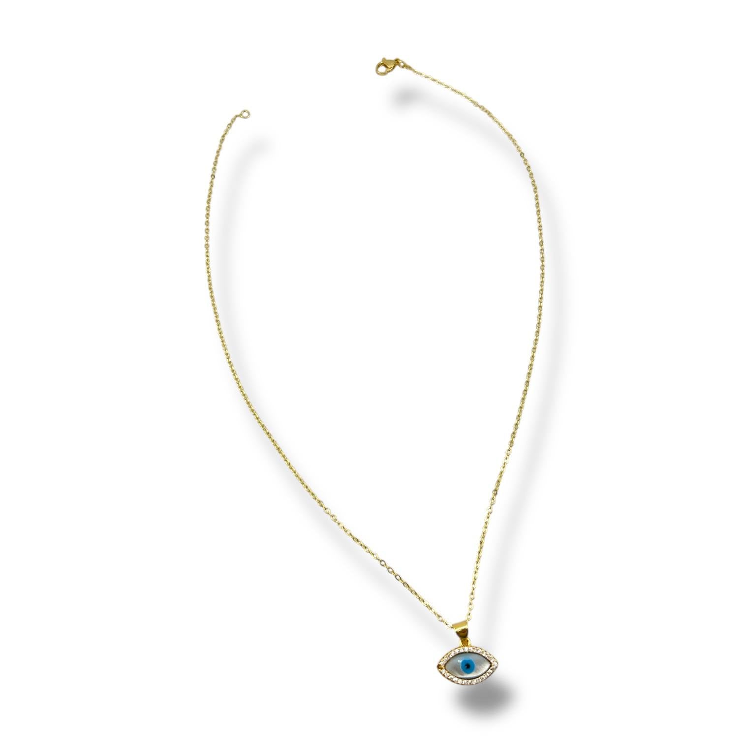 Gold Snake Chain Necklace – Blue Evil Eye Beads
