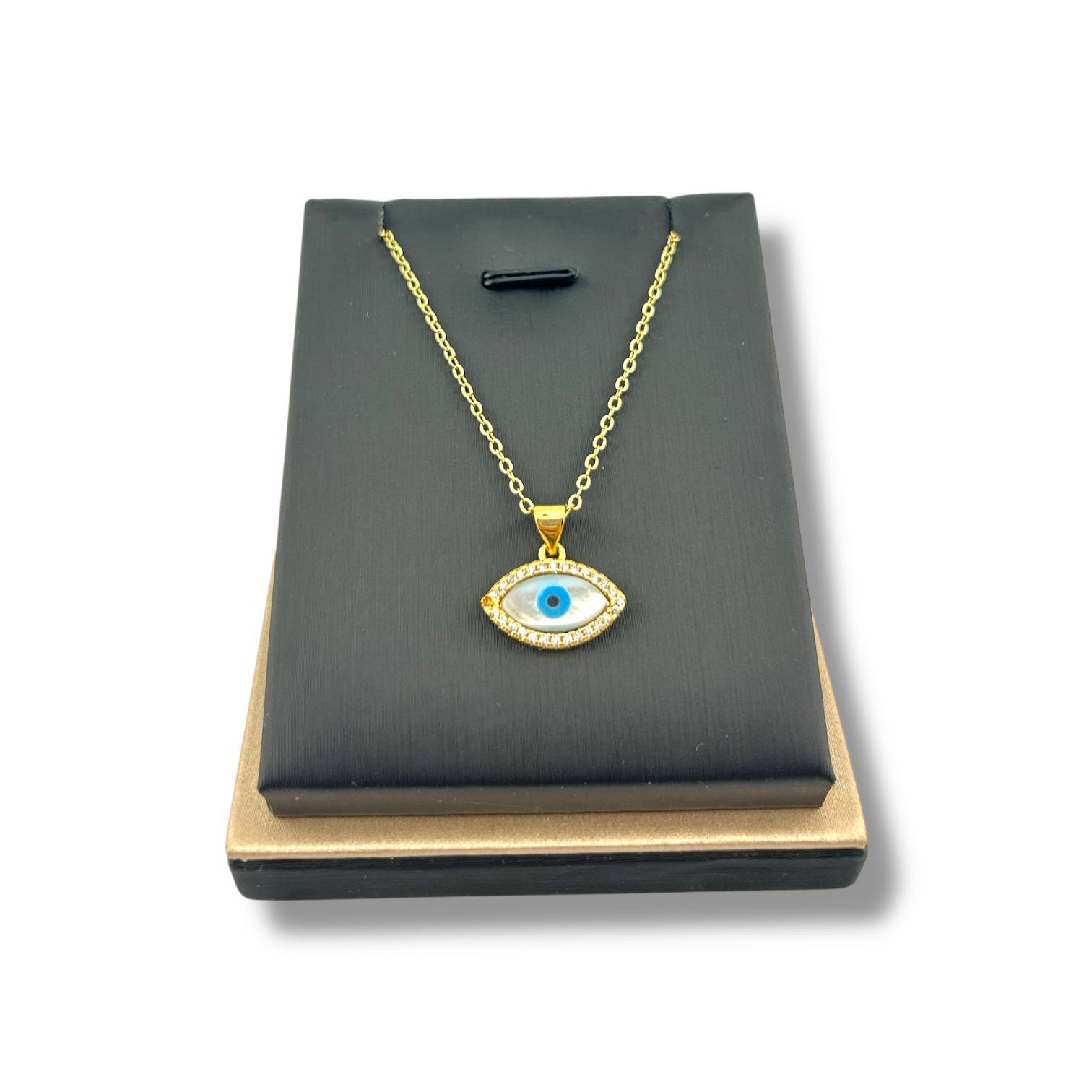 Gold Snake Chain Necklace – Blue Evil Eye Beads
